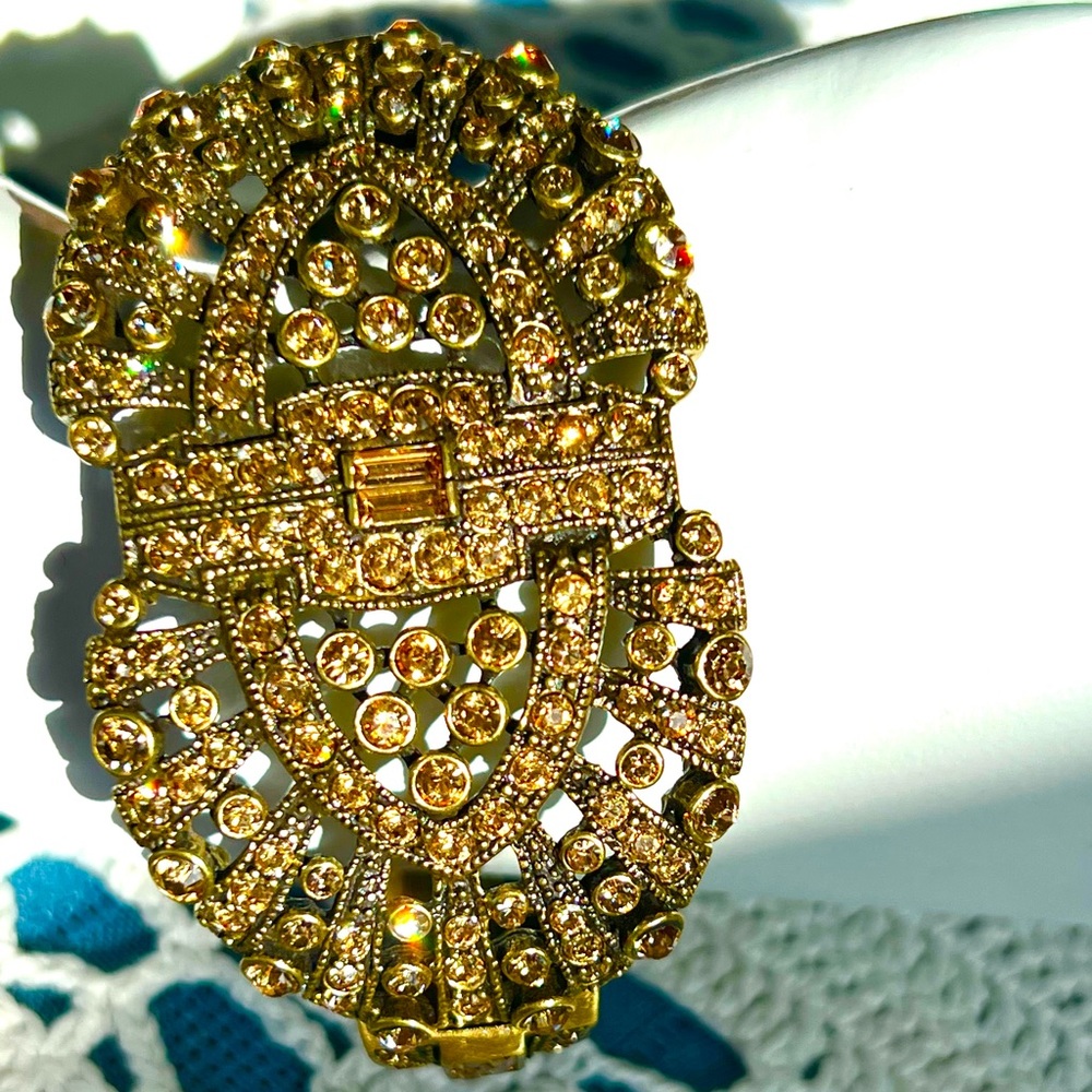 Heidi Daus vintage ArtDeco style gold Swarovski crystals cuff clamper bracelet